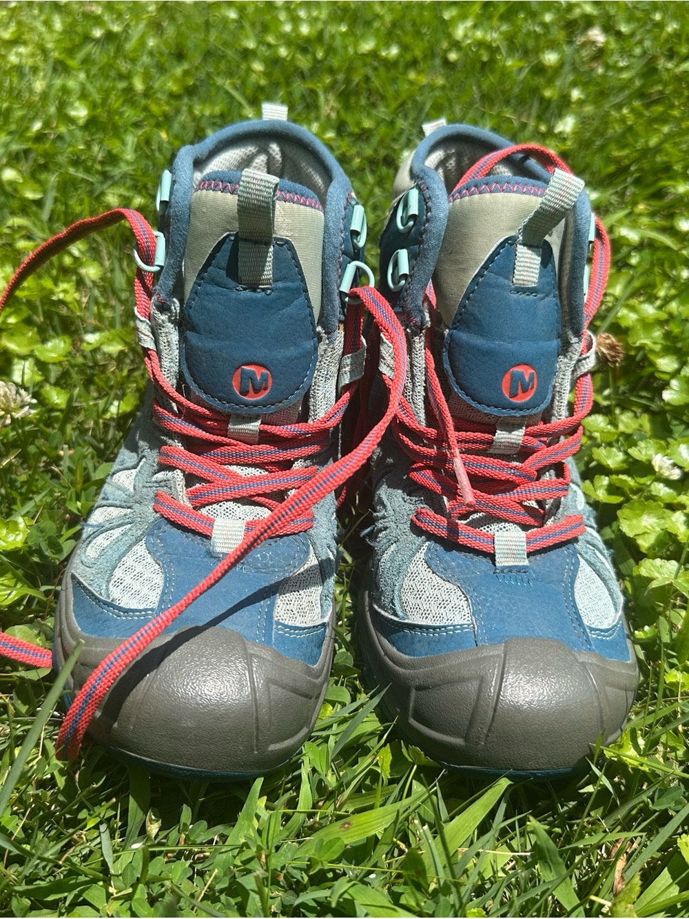 Kids Waterproof Hiking Boots - Blue with Red Laces